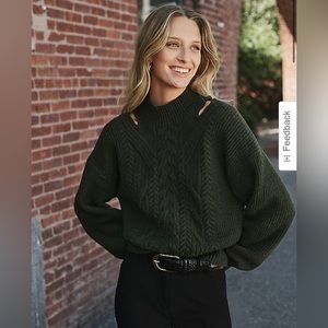 EXPRESS CABLE KNIT TURTLENECK SHOULDER CUTOUT SWEATER